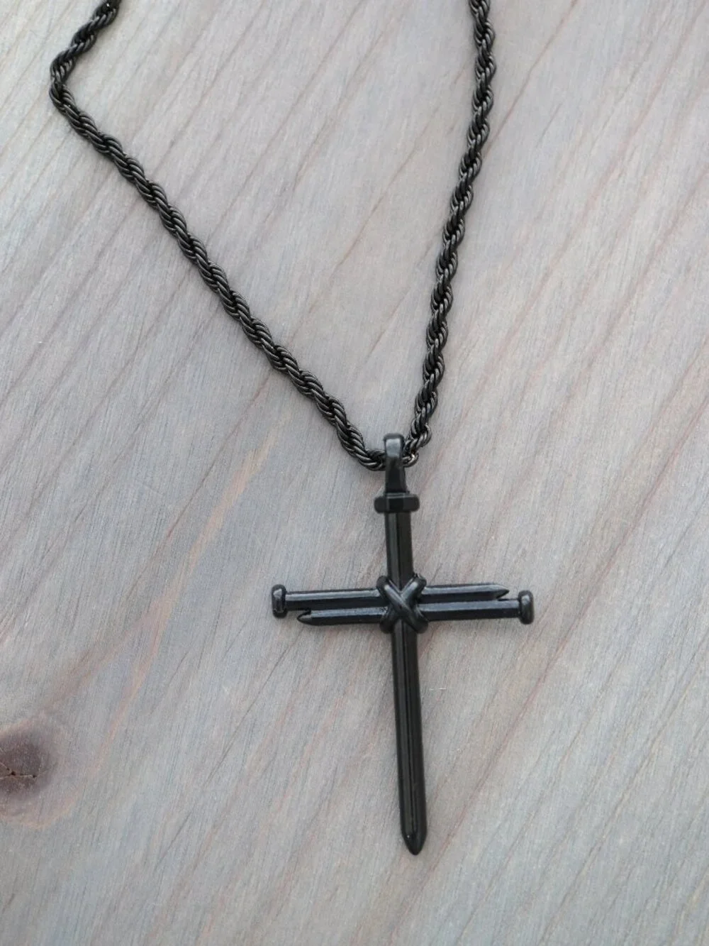 Cross Nail Style Pendant Necklace Black Stainless Steel